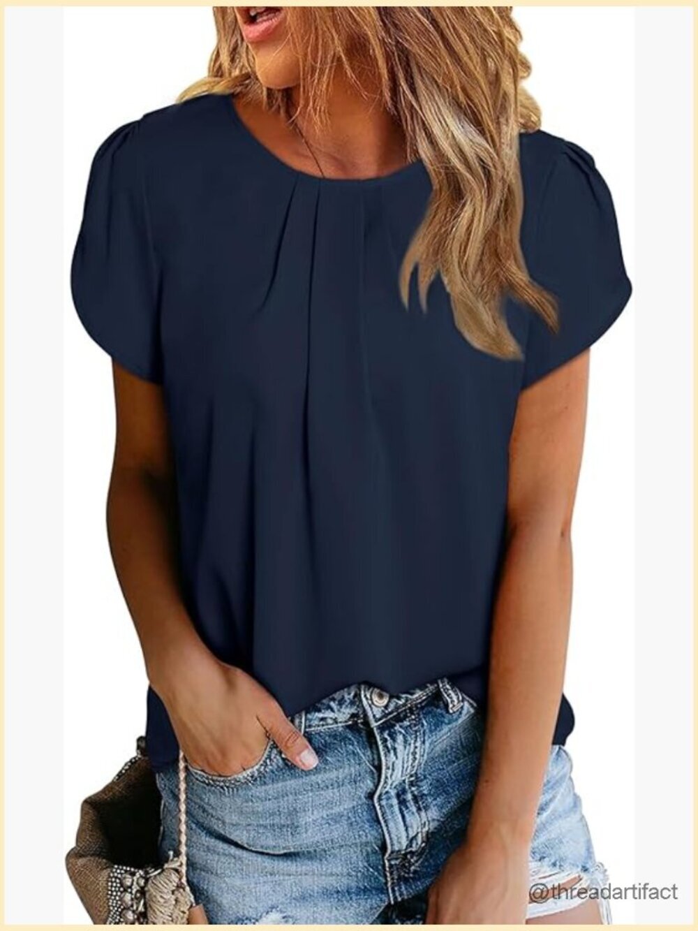 Casual Pleated Short Sleeve Blouse Tunic Top